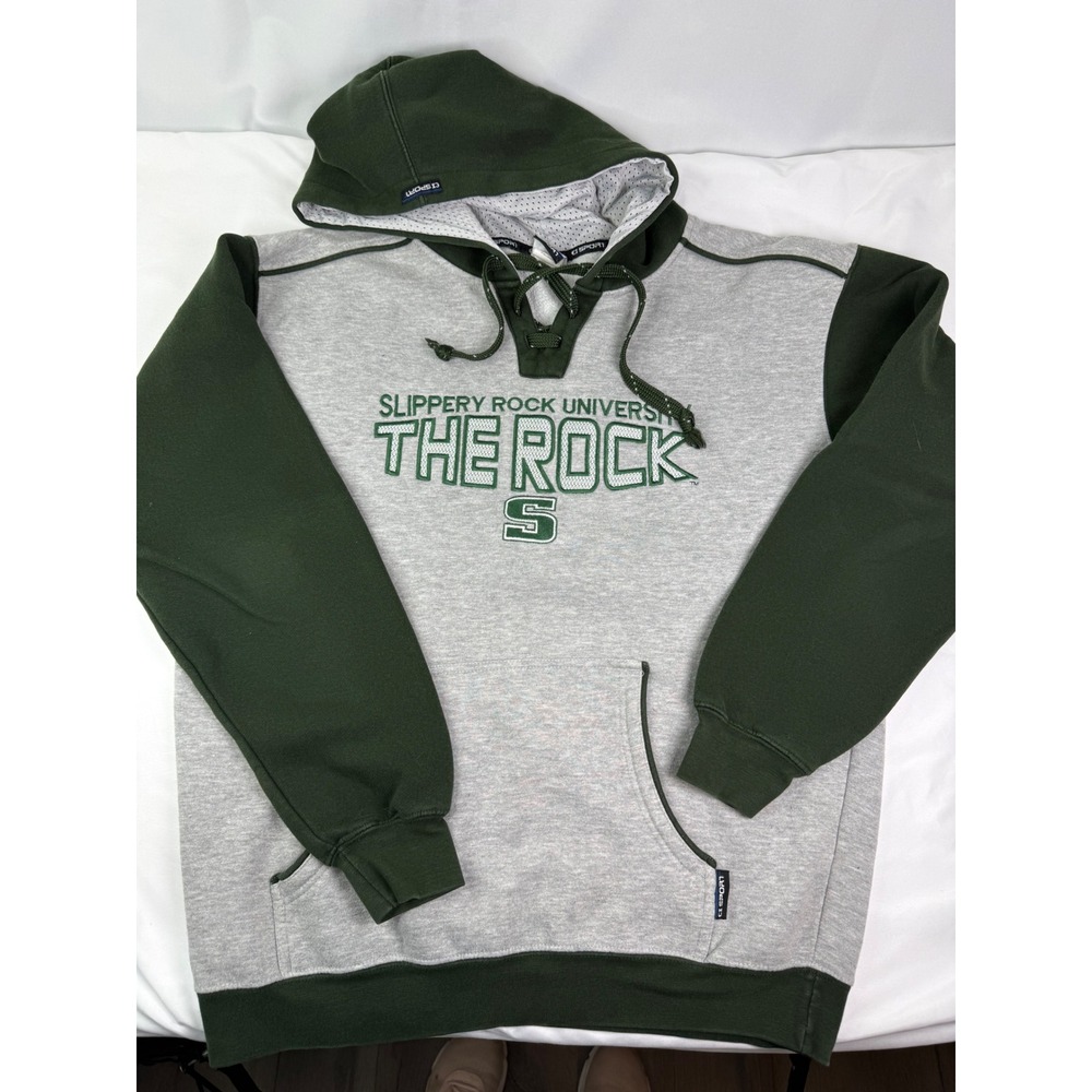CI Sport Slippery Rock University The Rock Lace Up Hoodie Gray Green Medium